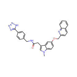 Cn1cc(CC(=O)NCc2ccc(-c3nnn[nH]3)cc2)c2cc(OCc3ccc4ccccc4n3)ccc21 ZINC000013804822