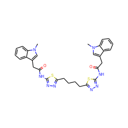 Cn1cc(CC(=O)Nc2nnc(CCCCc3nnc(NC(=O)Cc4cn(C)c5ccccc45)s3)s2)c2ccccc21 ZINC000169697987