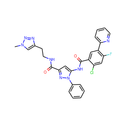 Cn1cc(CCNC(=O)c2cc(NC(=O)c3cc(-c4ccccn4)c(F)cc3Cl)n(-c3ccccc3)n2)nn1 ZINC001772575438