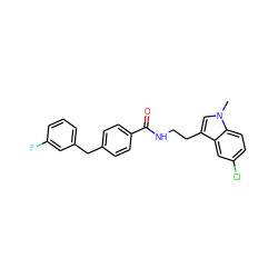 Cn1cc(CCNC(=O)c2ccc(Cc3cccc(F)c3)cc2)c2cc(Cl)ccc21 ZINC000205328108