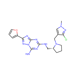 Cn1cc(CN2CCC[C@@H]2CNc2nc(N)n3nc(-c4ccco4)nc3n2)c(Cl)n1 ZINC000013612532