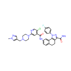 Cn1cc(CN2CCN(c3cc(C(=O)Nc4ccc5c(c4)-c4c(c(C(N)=O)nn4-c4ccc(F)cc4)CC5)c(Cl)cn3)CC2)cn1 ZINC000072122202