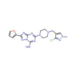 Cn1cc(CN2CCN(c3nc(N)n4nc(-c5ccco5)nc4n3)CC2)c(Cl)n1 ZINC000013581799