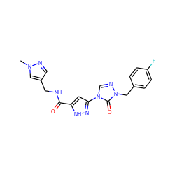 Cn1cc(CNC(=O)c2cc(-n3cnn(Cc4ccc(F)cc4)c3=O)n[nH]2)cn1 ZINC000149975380