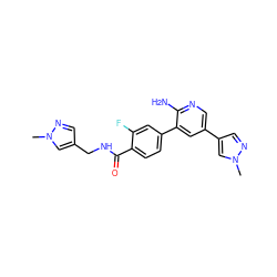 Cn1cc(CNC(=O)c2ccc(-c3cc(-c4cnn(C)c4)cnc3N)cc2F)cn1 ZINC001772574632