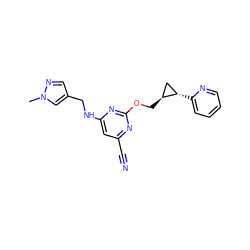 Cn1cc(CNc2cc(C#N)nc(OC[C@H]3C[C@@H]3c3ccccn3)n2)cn1 ZINC000114805256