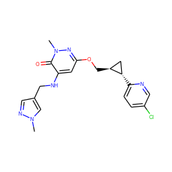 Cn1cc(CNc2cc(OC[C@H]3C[C@@H]3c3ccc(Cl)cn3)nn(C)c2=O)cn1 ZINC000221915652