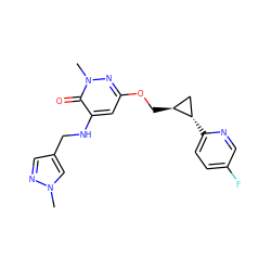 Cn1cc(CNc2cc(OC[C@H]3C[C@@H]3c3ccc(F)cn3)nn(C)c2=O)cn1 ZINC000221924238