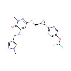 Cn1cc(CNc2cc(OC[C@H]3C[C@@H]3c3ccc(OC(F)F)cn3)nn(C)c2=O)cn1 ZINC000221924484