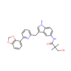 Cn1cc(Cc2cccc(-c3cccc4c3OCO4)n2)c2cc(NC(=O)C(C)(C)CO)ccc21 ZINC000058591791