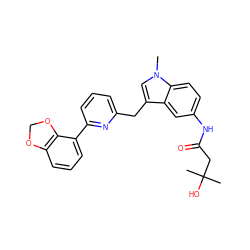 Cn1cc(Cc2cccc(-c3cccc4c3OCO4)n2)c2cc(NC(=O)CC(C)(C)O)ccc21 ZINC000058582399