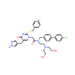 Cn1cc(Cc2cn(CC(=O)N(CCN(CCO)CCO)Cc3ccc(-c4ccc(Cl)cc4)cc3)c(SCc3ccc(F)cc3)nc2=O)cn1 ZINC000026576688