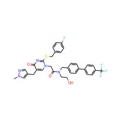 Cn1cc(Cc2cn(CC(=O)N(CCO)Cc3ccc(-c4ccc(C(F)(F)F)cc4)cc3)c(SCc3ccc(F)cc3)nc2=O)cn1 ZINC000026578311