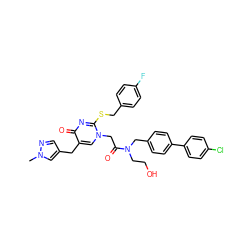 Cn1cc(Cc2cn(CC(=O)N(CCO)Cc3ccc(-c4ccc(Cl)cc4)cc3)c(SCc3ccc(F)cc3)nc2=O)cn1 ZINC000026577073