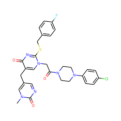 Cn1cc(Cc2cn(CC(=O)N3CCN(c4ccc(Cl)cc4)CC3)c(SCc3ccc(F)cc3)nc2=O)cnc1=O ZINC000029559051