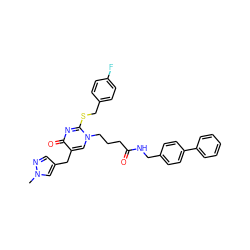 Cn1cc(Cc2cn(CCCC(=O)NCc3ccc(-c4ccccc4)cc3)c(SCc3ccc(F)cc3)nc2=O)cn1 ZINC000027628439