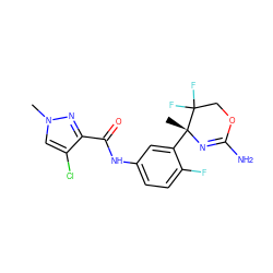 Cn1cc(Cl)c(C(=O)Nc2ccc(F)c([C@@]3(C)N=C(N)OCC3(F)F)c2)n1 ZINC000095605312