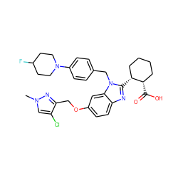 Cn1cc(Cl)c(COc2ccc3nc([C@@H]4CCCC[C@@H]4C(=O)O)n(Cc4ccc(N5CCC(F)CC5)cc4)c3c2)n1 ZINC000226040784