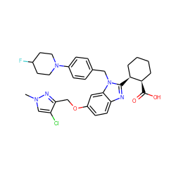 Cn1cc(Cl)c(COc2ccc3nc([C@H]4CCCC[C@H]4C(=O)O)n(Cc4ccc(N5CCC(F)CC5)cc4)c3c2)n1 ZINC000218330000