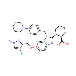 Cn1cc(Cl)c(COc2ccc3nc([C@H]4CCCC[C@H]4C(=O)O)n(Cc4ccc(N5CCCCC5)cc4)c3c2)n1 ZINC000218311155