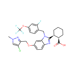 Cn1cc(Cl)c(COc2ccc3nc([C@H]4CCCC[C@H]4C(=O)O)n(Cc4ccc(OC(F)(F)F)cc4F)c3c2)n1 ZINC000218311253