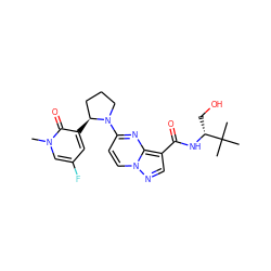 Cn1cc(F)cc([C@H]2CCCN2c2ccn3ncc(C(=O)N[C@H](CO)C(C)(C)C)c3n2)c1=O ZINC000139668275