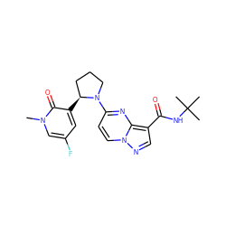 Cn1cc(F)cc([C@H]2CCCN2c2ccn3ncc(C(=O)NC(C)(C)C)c3n2)c1=O ZINC000169704288