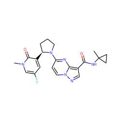 Cn1cc(F)cc([C@H]2CCCN2c2ccn3ncc(C(=O)NC4(C)CC4)c3n2)c1=O ZINC000169704299