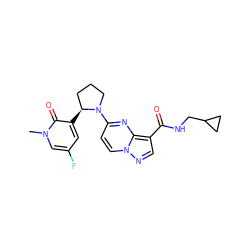 Cn1cc(F)cc([C@H]2CCCN2c2ccn3ncc(C(=O)NCC4CC4)c3n2)c1=O ZINC000169704295