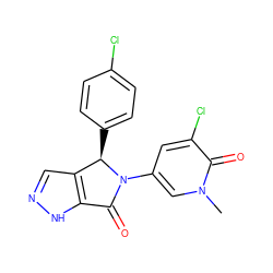 Cn1cc(N2C(=O)c3[nH]ncc3[C@H]2c2ccc(Cl)cc2)cc(Cl)c1=O ZINC000220340135