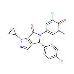 Cn1cc(N2C(=O)c3c(cnn3C3CC3)[C@H]2c2ccc(Cl)cc2)cc(Cl)c1=O ZINC000220399765