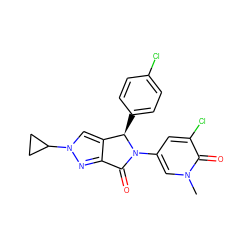 Cn1cc(N2C(=O)c3nn(C4CC4)cc3[C@H]2c2ccc(Cl)cc2)cc(Cl)c1=O ZINC000220400086