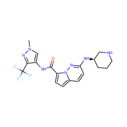 Cn1cc(NC(=O)c2ccc3ccc(N[C@@H]4CCCNC4)nn23)c(C(F)(F)F)n1 ZINC000473154923