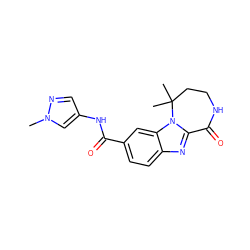 Cn1cc(NC(=O)c2ccc3nc4n(c3c2)C(C)(C)CCNC4=O)cn1 ZINC000148448126