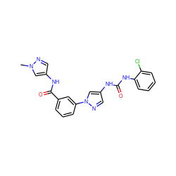 Cn1cc(NC(=O)c2cccc(-n3cc(NC(=O)Nc4ccccc4Cl)cn3)c2)cn1 ZINC000299840179