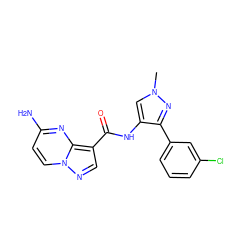 Cn1cc(NC(=O)c2cnn3ccc(N)nc23)c(-c2cccc(Cl)c2)n1 ZINC000095579915