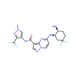 Cn1cc(NC(=O)c2cnn3ccc(N[C@@H]4CC(F)(F)CC[C@@H]4N)nc23)c(C(F)F)n1 ZINC000473168077