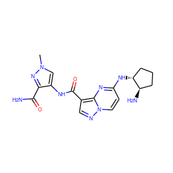 Cn1cc(NC(=O)c2cnn3ccc(N[C@@H]4CCC[C@H]4N)nc23)c(C(N)=O)n1 ZINC000473107766