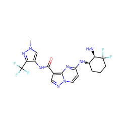 Cn1cc(NC(=O)c2cnn3ccc(N[C@@H]4CCCC(F)(F)[C@@H]4N)nc23)c(C(F)(F)F)n1 ZINC000473109153