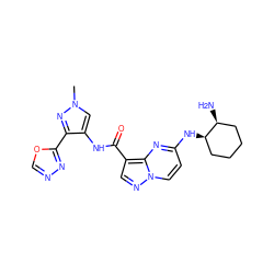 Cn1cc(NC(=O)c2cnn3ccc(N[C@@H]4CCCC[C@@H]4N)nc23)c(-c2nnco2)n1 ZINC000473111497