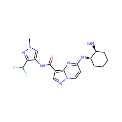 Cn1cc(NC(=O)c2cnn3ccc(N[C@@H]4CCCC[C@@H]4N)nc23)c(C(F)F)n1 ZINC000473108728