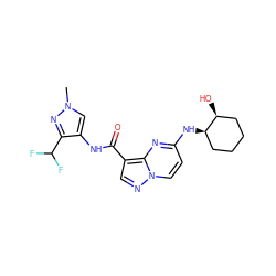 Cn1cc(NC(=O)c2cnn3ccc(N[C@@H]4CCCC[C@@H]4O)nc23)c(C(F)F)n1 ZINC000473108695