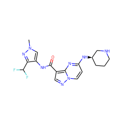 Cn1cc(NC(=O)c2cnn3ccc(N[C@@H]4CCCNC4)nc23)c(C(F)F)n1 ZINC000473160595