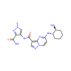 Cn1cc(NC(=O)c2cnn3ccc(N[C@H]4CCCC[C@@H]4N)nc23)c(C(N)=O)n1 ZINC000473109552