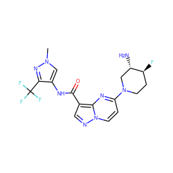 Cn1cc(NC(=O)c2cnn3ccc(N4CC[C@H](F)[C@@H](N)C4)nc23)c(C(F)(F)F)n1 ZINC000473107743