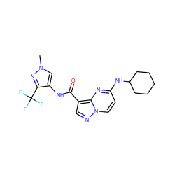 Cn1cc(NC(=O)c2cnn3ccc(NC4CCCCC4)nc23)c(C(F)(F)F)n1 ZINC000473107751