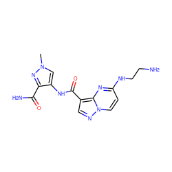 Cn1cc(NC(=O)c2cnn3ccc(NCCN)nc23)c(C(N)=O)n1 ZINC000473108522