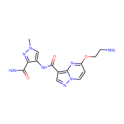 Cn1cc(NC(=O)c2cnn3ccc(OCCN)nc23)c(C(N)=O)n1 ZINC000473108185