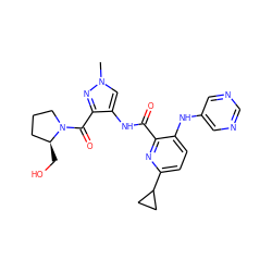 Cn1cc(NC(=O)c2nc(C3CC3)ccc2Nc2cncnc2)c(C(=O)N2CCC[C@@H]2CO)n1 ZINC000148707940