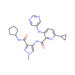 Cn1cc(NC(=O)c2nc(C3CC3)ccc2Nc2cncnc2)c(C(=O)NC2CCCC2)n1 ZINC000147561678